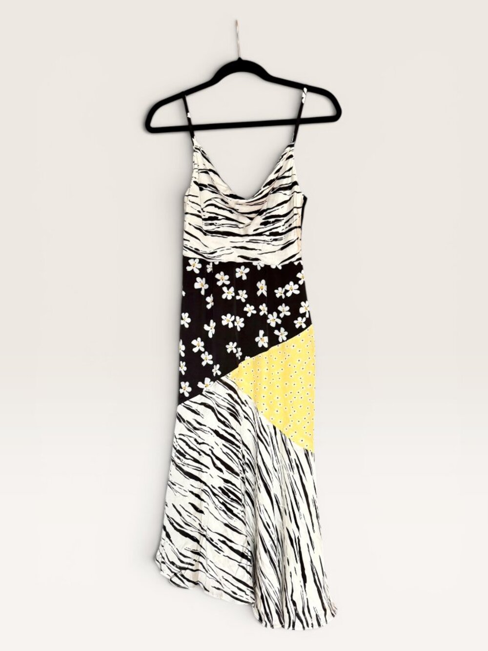 Fame and Partners Patchwork Mixed Print Midi Slip Dress Cowl Neck Zebra Floral - Picture 2 of 13